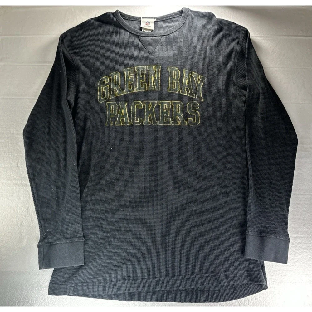 Vintage NFL Green Bay Packer Waffle Knit Sweater Mens Large 100% Cotton Spellout